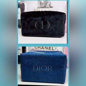 2 Christian Dior cosmetic bags. Denim and black velvet.